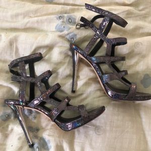 Guess by Marciano gunmetal cage heels